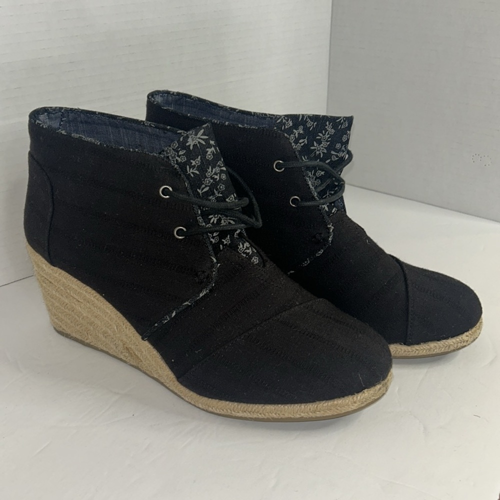 Toms Black Ankle Booties with Wedge Heel